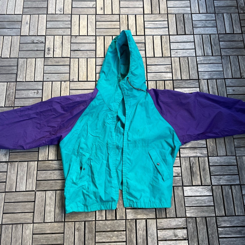 Teal and green vintage windbreaker.